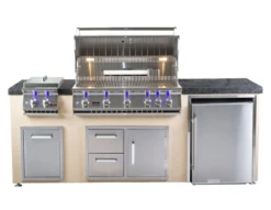 Bonfire 401 34" 4 Burner Grill Island, Double Side Burner, Trash, Refrigerator